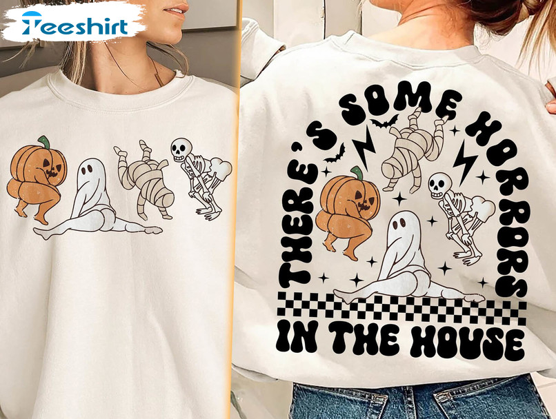 There's Some Horrors In This House Cute Shirt, Retro Halloween Unisex T-shirt Crewneck