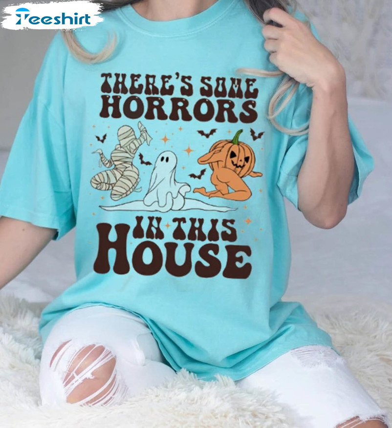 There's Some Horrors In This House Shirt, Halloween Pumpkin Short Sleeve Unisex T-shirt