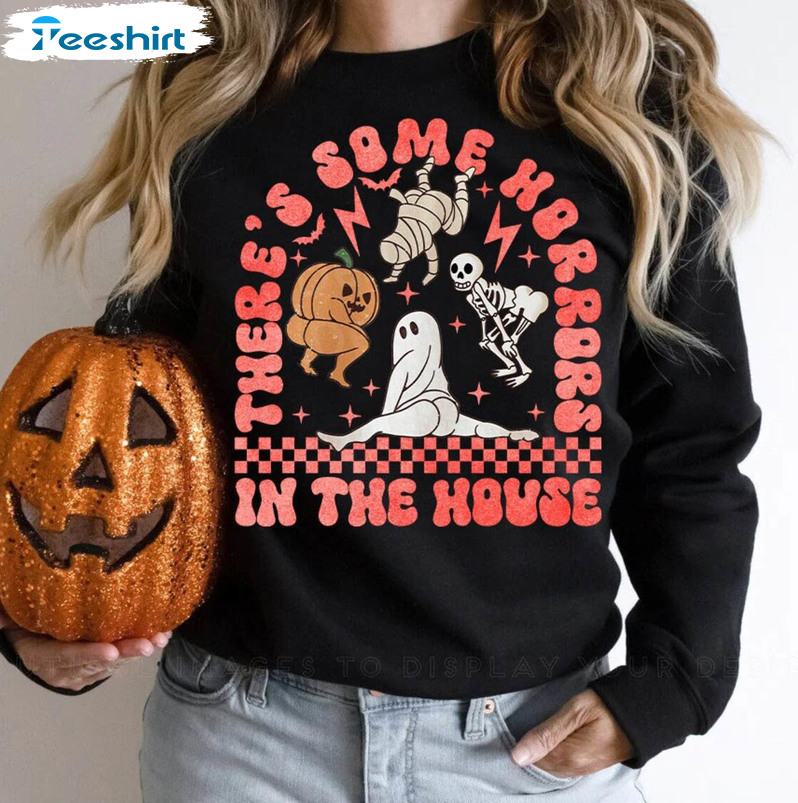 There's Some Horrors In This House Shirt, Spooky Season Crewneck Short Sleeve