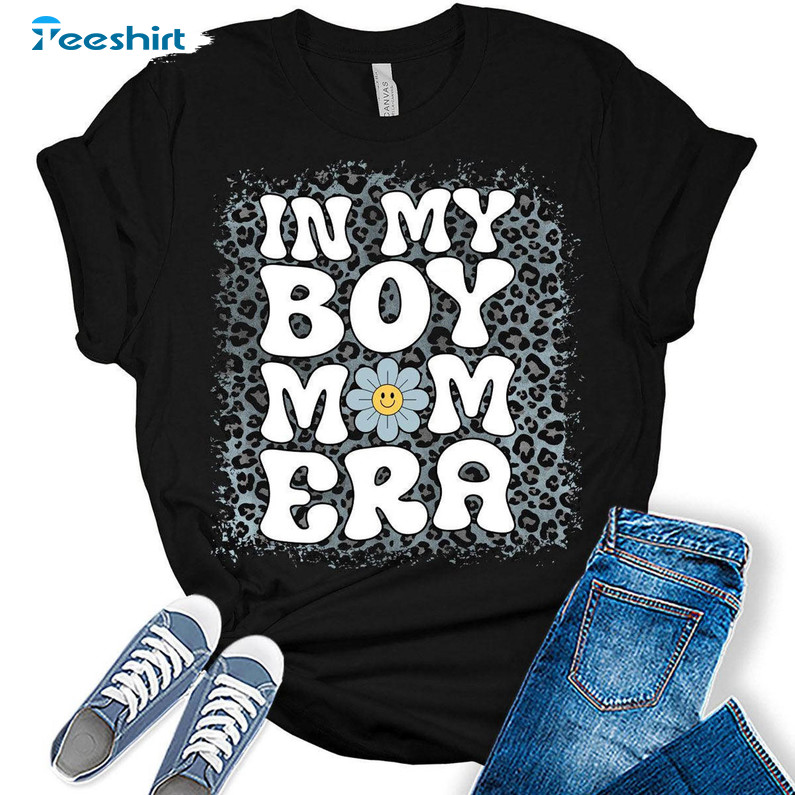 In My Boy Mom Era Shirt, Retro Leopard Unisex T-shirt Long Sleeve