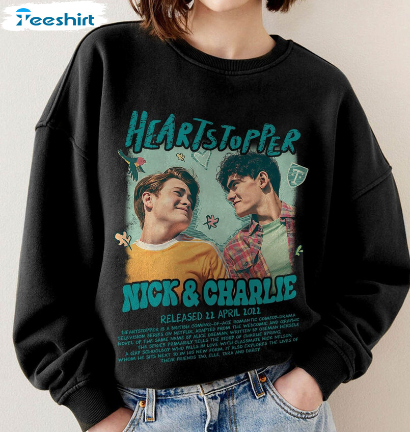 Retro Heartstopper Nick And Charlie Shirt, Leaves Hi Hi Crewneck Unisex Hoodie