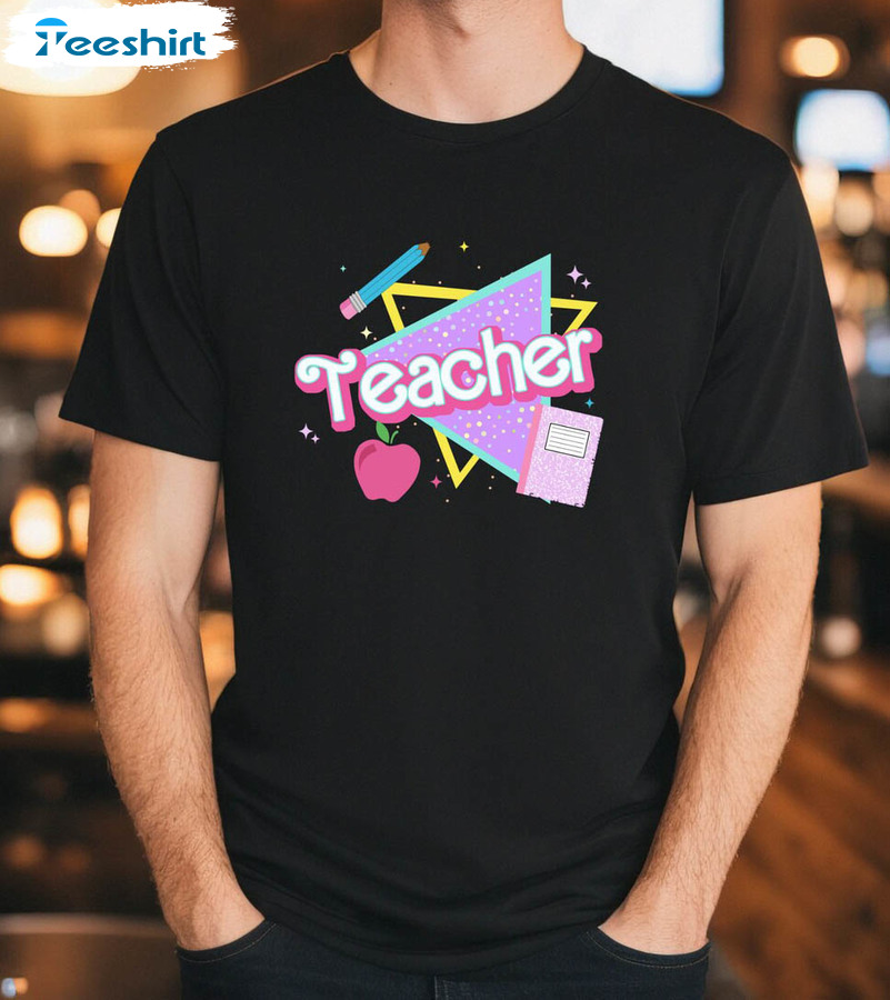 Pink Teacher Cute Shirt, Colorful Teacher Long Sleeve Sweatshirt