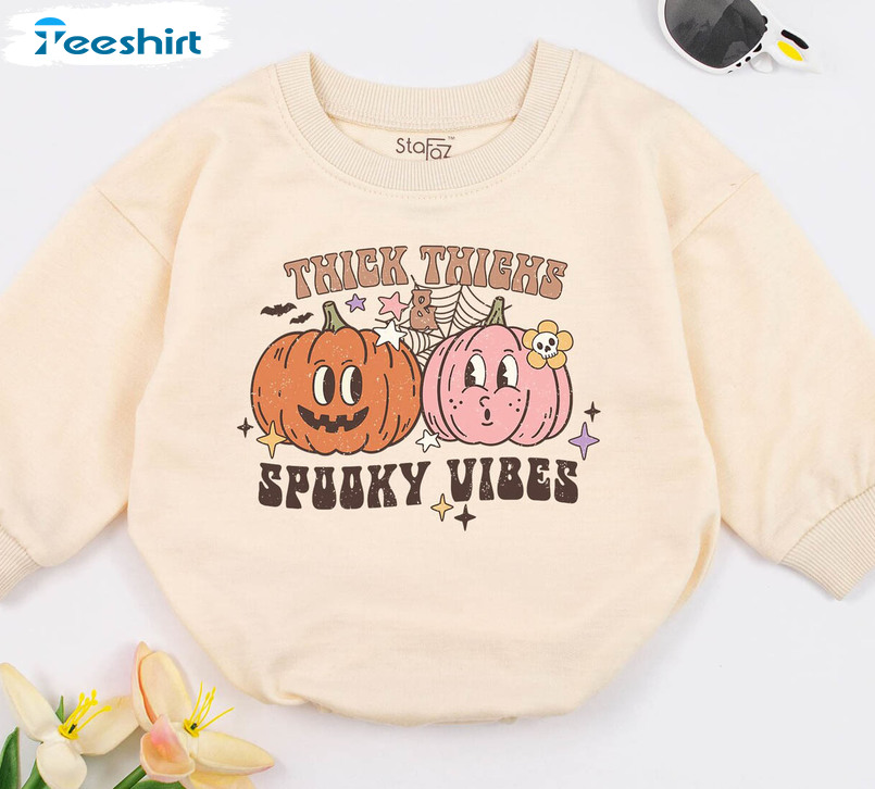 Thick Thighs And Spooky Vibes Shirt, Halloween Funny Sweater Short Sleeve
