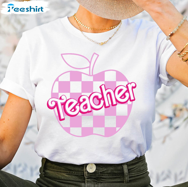 Pink Teacher Shirt, Kindergarten Barbie Teacher Short Sleeve Sweatshirt