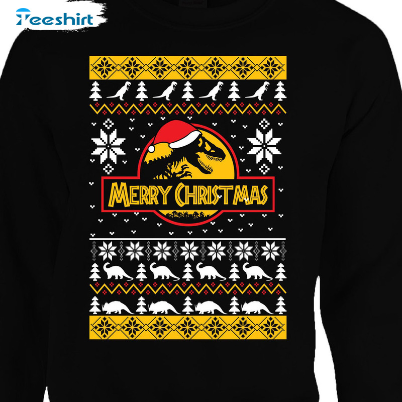 Funny The World Of Dinosaur Sweatshirt - Ugly Christmas Jumper Xmas T-Shirt