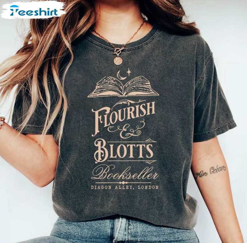 Vintage Wizard Book Shop Shirt, Flourish And Blotts Unisex Hoodie Long Sleeve