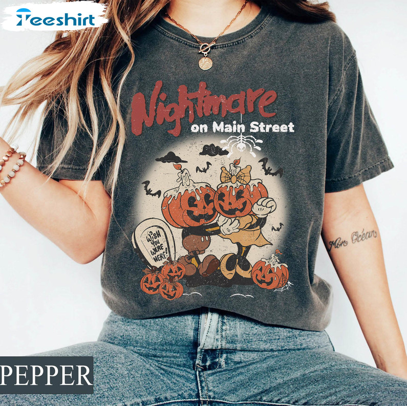 Retro Nightmare On Main Street Shirt, Comfort Spooky Crewneck Unisex T-shirt