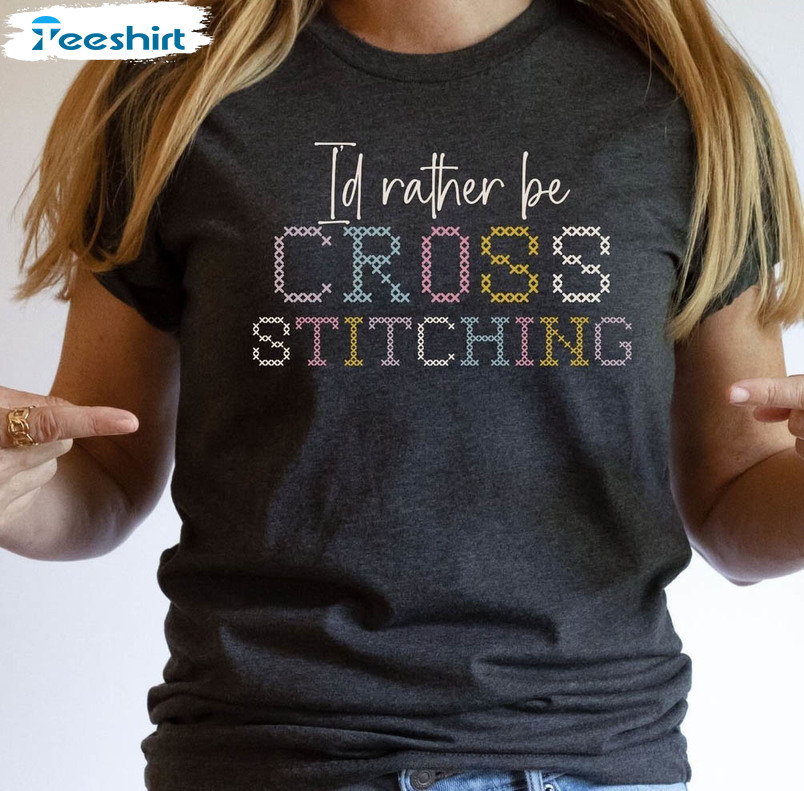 Cross Stitch Shirt, Trendy Unisex T-shirt Short Sleeve