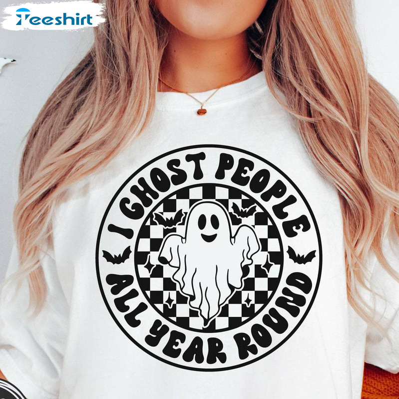 Halloween I Ghost People All Year Round Shirt, Spooky Cute Short Sleeve Tee Tops