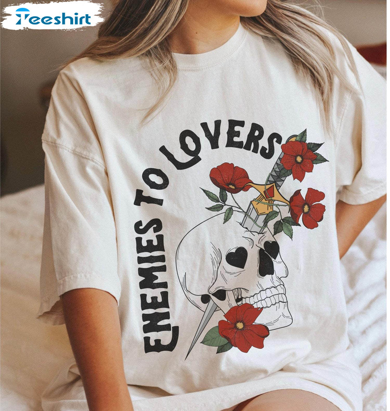 Floral Skull Morally Gray Romance Shirt, Book Trope Enemies To Lovers Unisex Hoodie Tee Tops