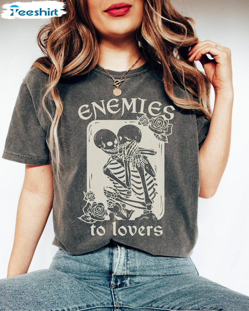 Enemies To Lovers Bookish Shirt, Halloween Skeleton Short Sleeve Tee Tops