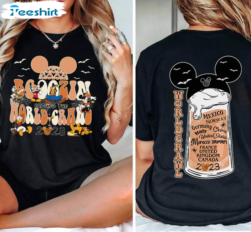 Boozin Around The World Crawl Funny Shirt, Vintage Halloween Unisex T Shirt Short Sleeve