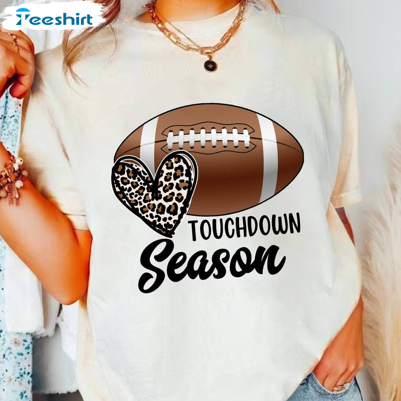 Touch Down Season Leopard Shirt, Football Game Hoodie Short Sleeve