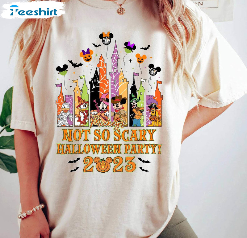 Comfort Colors Disney Castle Halloween Shirt , Not So Scary Halloween Party Hoodie Short Sleeve