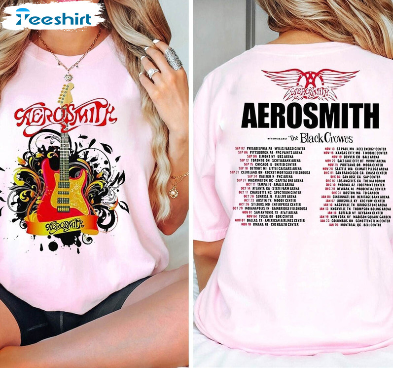 Aerosmith 2023 - 2024 Peace Out Farewell Tour with The Black Crowes Full  Color Band Photo Tour Shirt