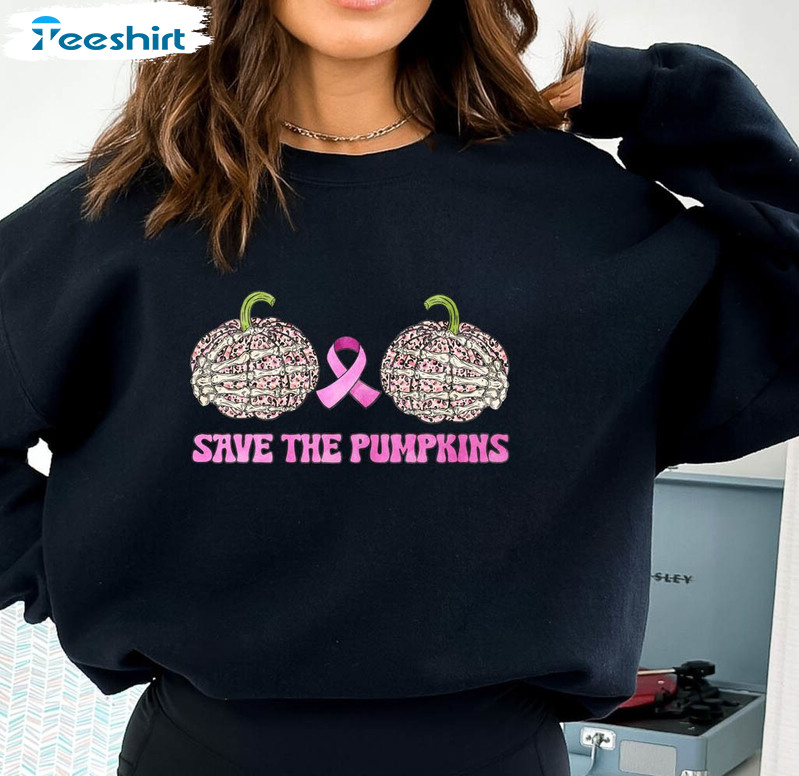 Save The Pumpkins Halloween Shirt, Cancer Pumpkin Short Sleeve Sweatshirt