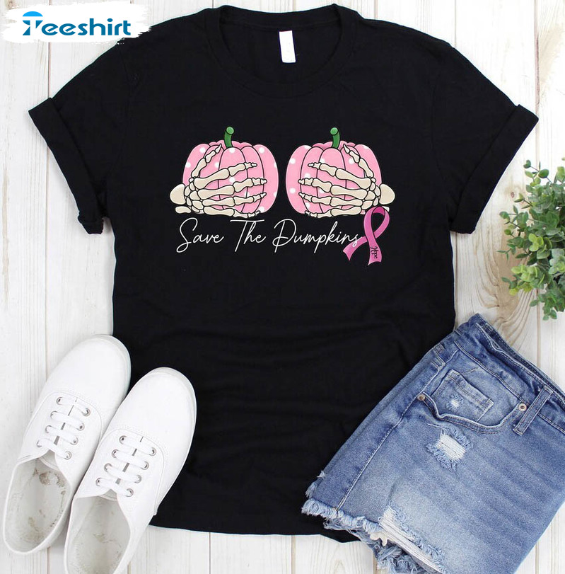 Save The Pumpkins Breast Cancer Shirt, Pumpkin Trendy Sweatshirt Crewneck