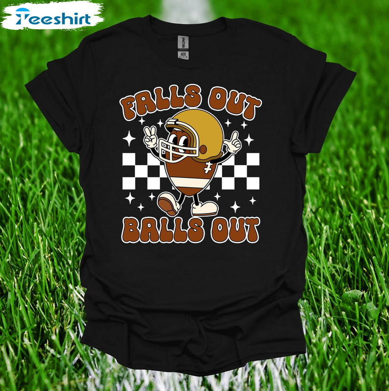 ShirtsBySarah Men's Funny Football T Shirt Fall's Out Balls Out Tee Hilarious Football Dad Shirts Black / Large