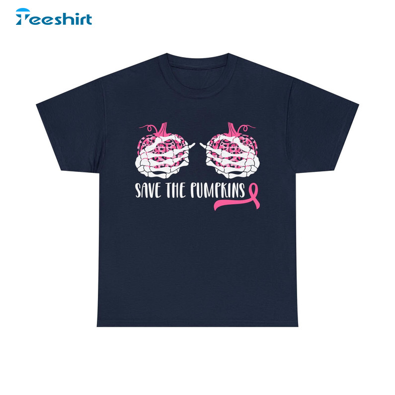 Save The Pumpkins Halloween Shirt, Breast Cancer Short Sleeve Sweatshirt