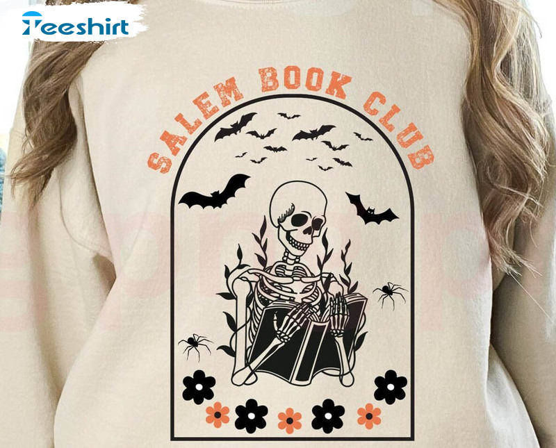 Salem Book Club Shirt, Spooky Librarian Short Sleeve Sweatshirt