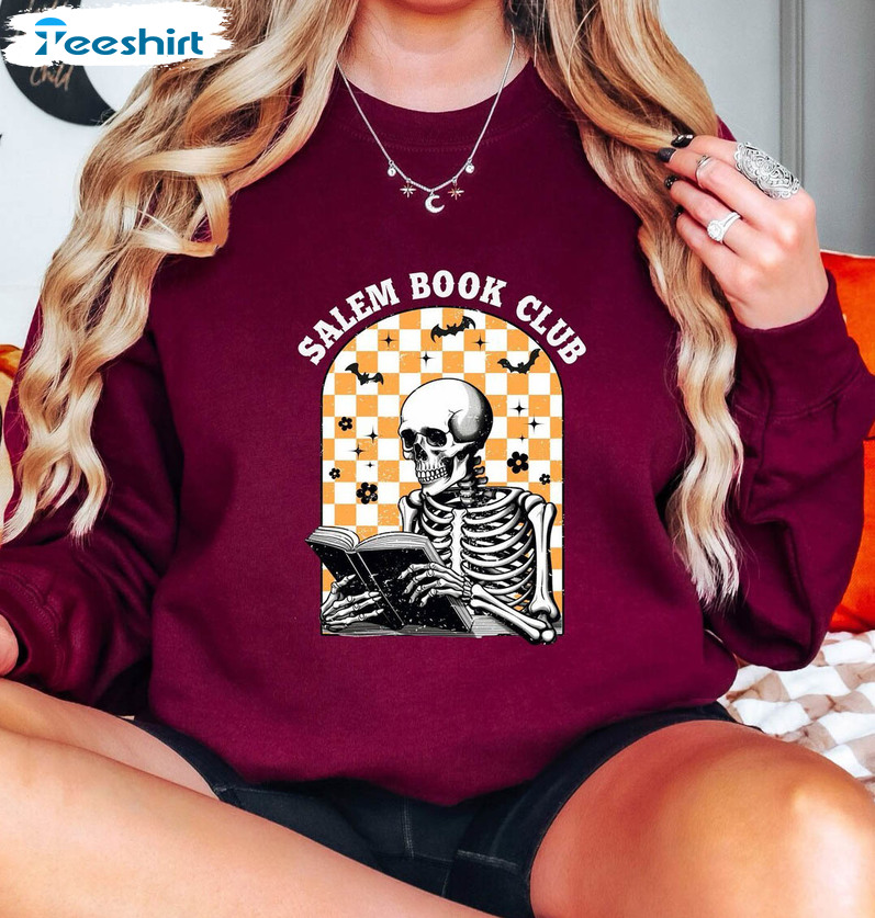 Salem Witch Book Club Shirt, Skeleton Crewneck Unisex Hoodie