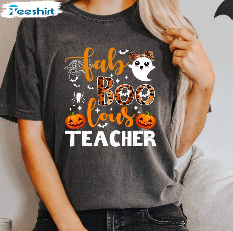 Teacher Halloween Shirt, Spooky Faboolous Teacher Crewneck Long Sleeve