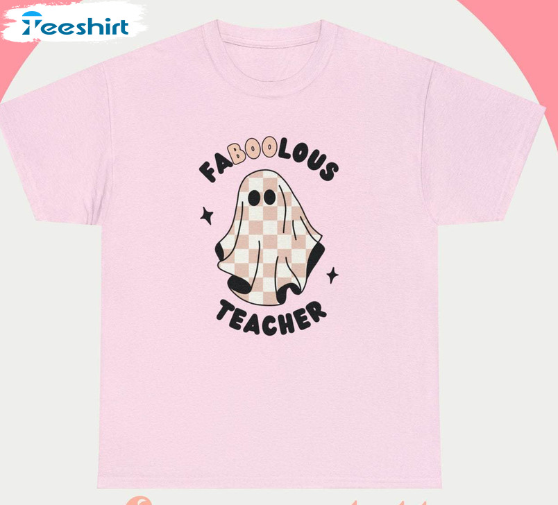Faboolous Teacher Shirt, Lovely Ghost With Stars Unisex Hoodie Short Sleeve