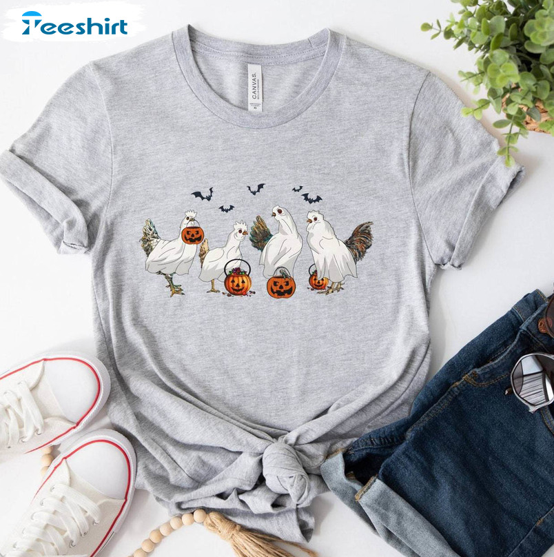 Ghost Chicken Shirt, Halloween Chicken Short Sleeve Unisex Hoodie