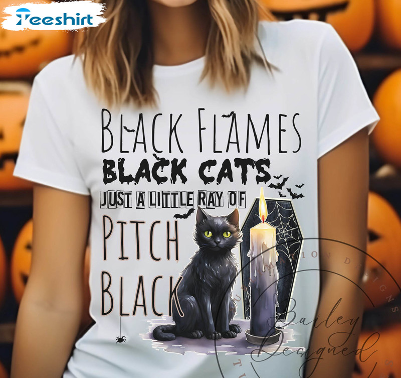 New Rare Just A Little Ray Of Pitch Black Shirt, Unique Black Cat Short Sleeve Sweatshirt