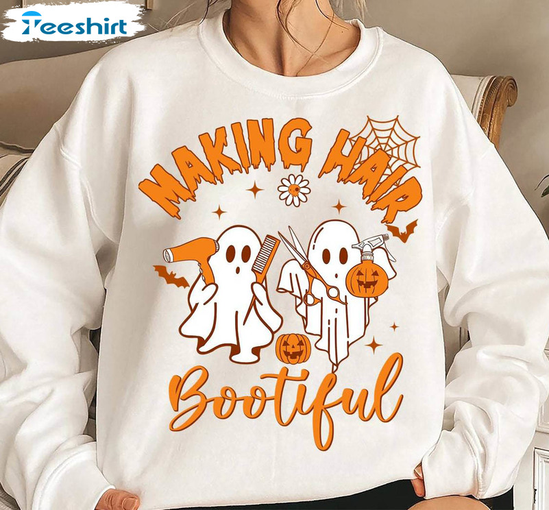 Retro Halloween Sweatshirt, Making Hair Bootiful Funny Scary Crewneck Long Sleeve