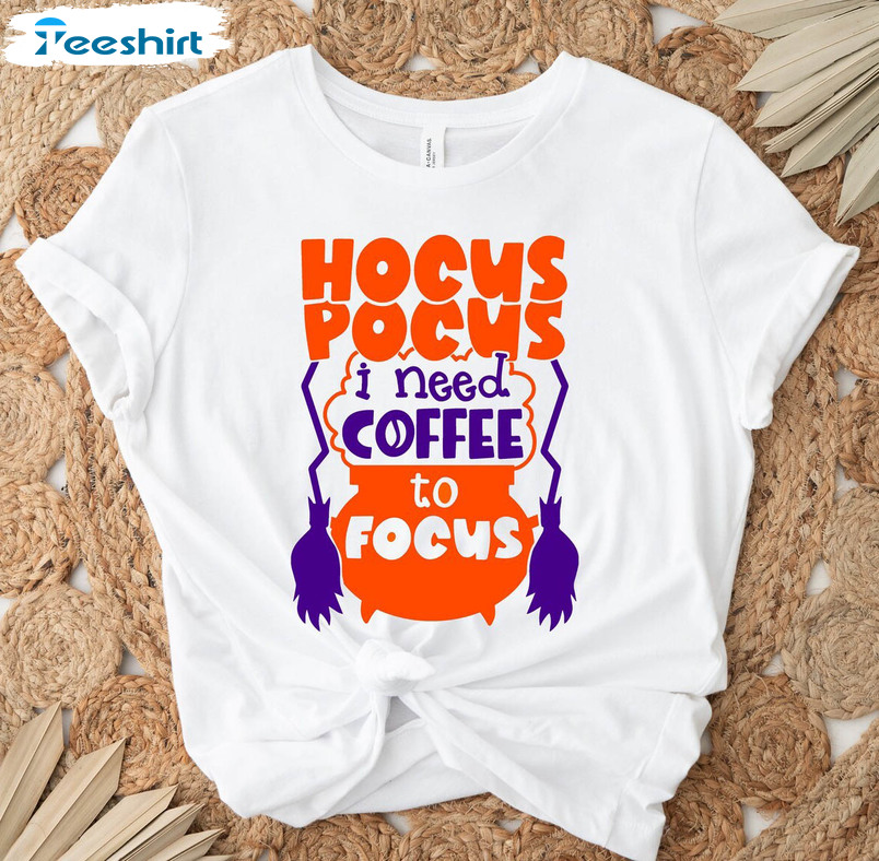 Hocus Pocus I Need Coffee To Focus Shirt, Cute Halloween T-shirt Tank Top