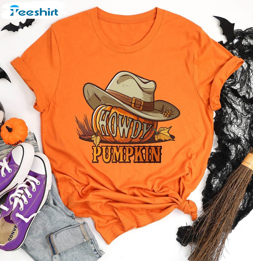 Howdy Pumpkin Shirt, Retro Western Cowboy For Boys Tank Top Sweatshirt