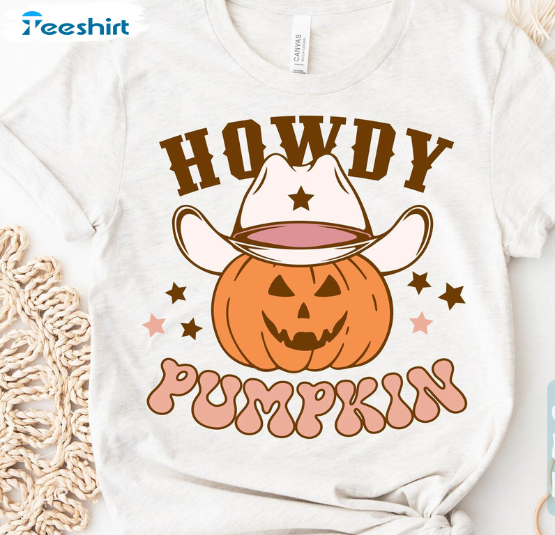 Howdy Pumpkin Shirt, Cartoon Edition For Childrent Short Sleeve Crewneck