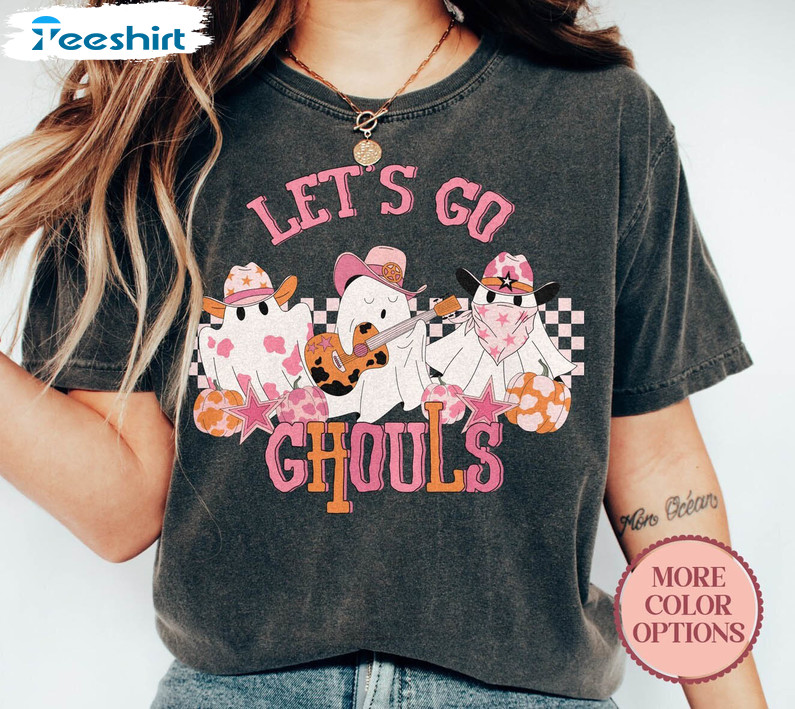 Cool Design Lets Go Ghouls Shirt, Western Halloween Long Sleeve Unisex Hoodie