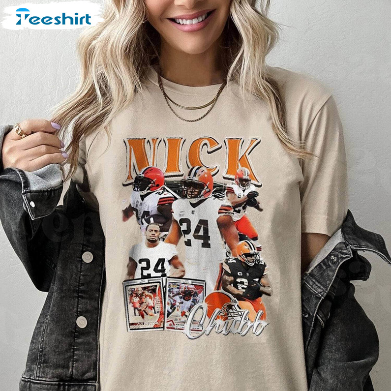 Nick Chubb Cleveland Browns Football Number 24 Hoodie T-shirt Long Sleeve,  Ladies Tee