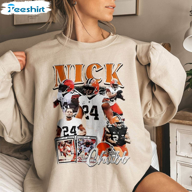 Nick Chubb Cleveland Browns Football Number 24 Hoodie T-shirt Long Sleeve,  Ladies Tee