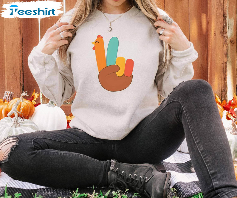 Trendy Peace Sign Turkey Shirt, Fantastic Thanksgiving Fall Sweatshirt Crewneck