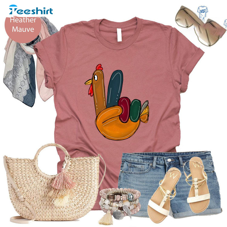 Trendy Peace Sign Turkey Shirt, Peacefull Turkey Thanksgiving Tank Top Short Sleeve