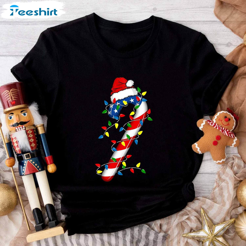Cute Candy Cane Christmas Shirt, Merry And Bright Christmas Lights T Shirt Hoodie