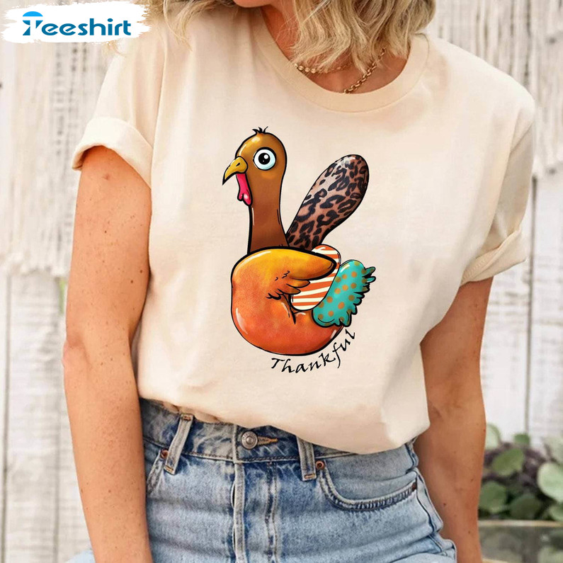 New Rare Peace Sign Turkey Shirt, Hello Thanksgiving Sweatshirt Short Sleeve