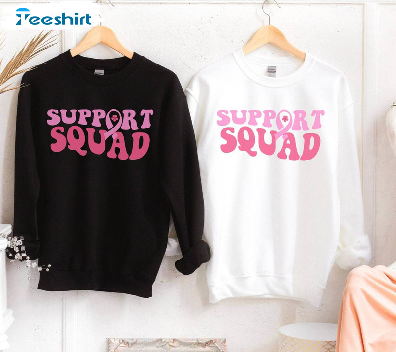 Breast Cancer Support Squad Retro Shirt, Matching Cancer Treatment Tee Tops Unisex Hoodie