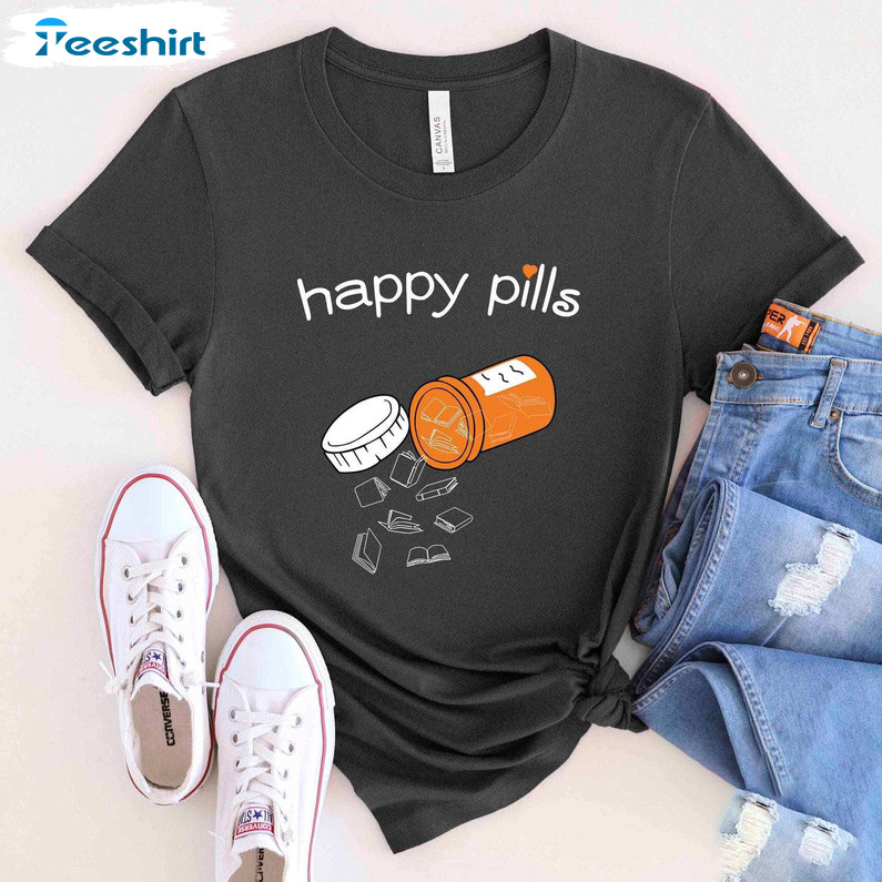 Happy Pills Shirt, Bookish Tee Tops Short Sleeve