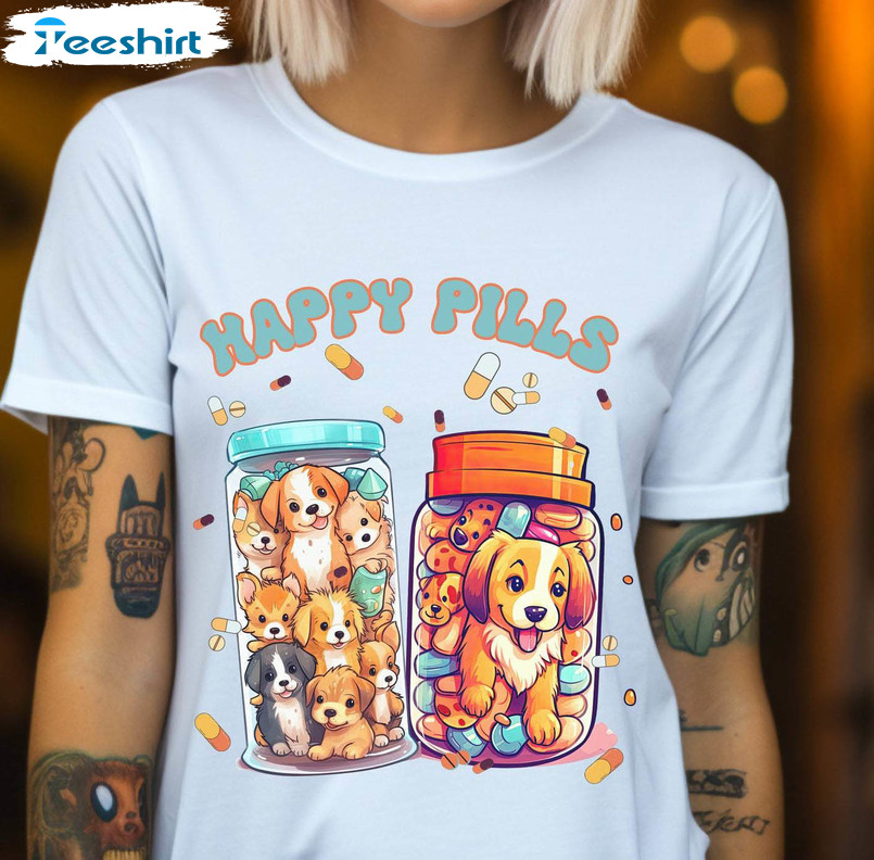 Happy Pills Medicine Cute Shirt, Mental Health Tee Tops Crewneck