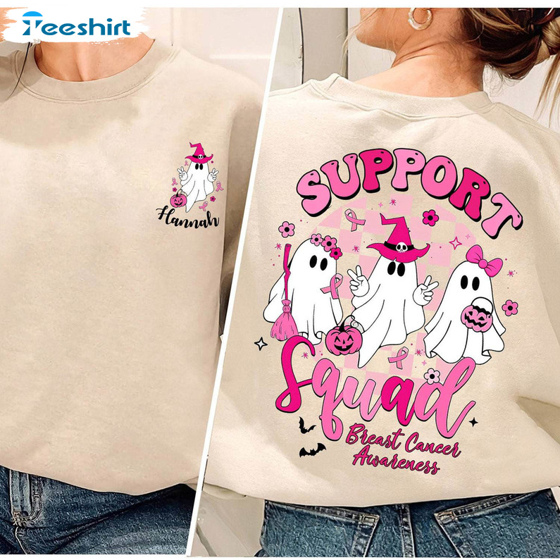 Support Squad Breast Cancer Shirt, Breast Cancer Ghost Short Sleeve Crewneck