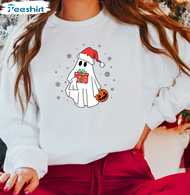Ghost Santa Sweatshirt, Christmas Unisex Hoodie Long Sleeve