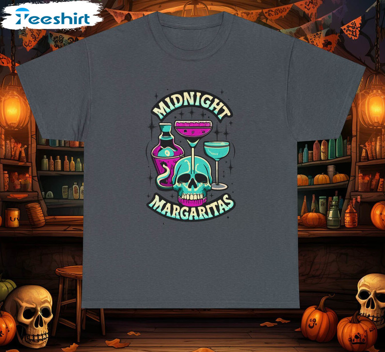 Midnight Margaritas Shirt , Tequila Witchcraft And Halloween Vibes Crewneck Sweatshirt Crewneck