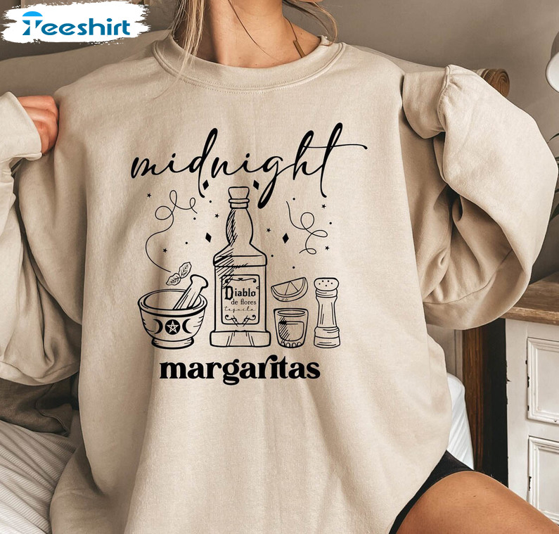 Midnight Margaritas Funny Shirt, Halloween Triple Moon Long Sleeve Unisex Hoodie