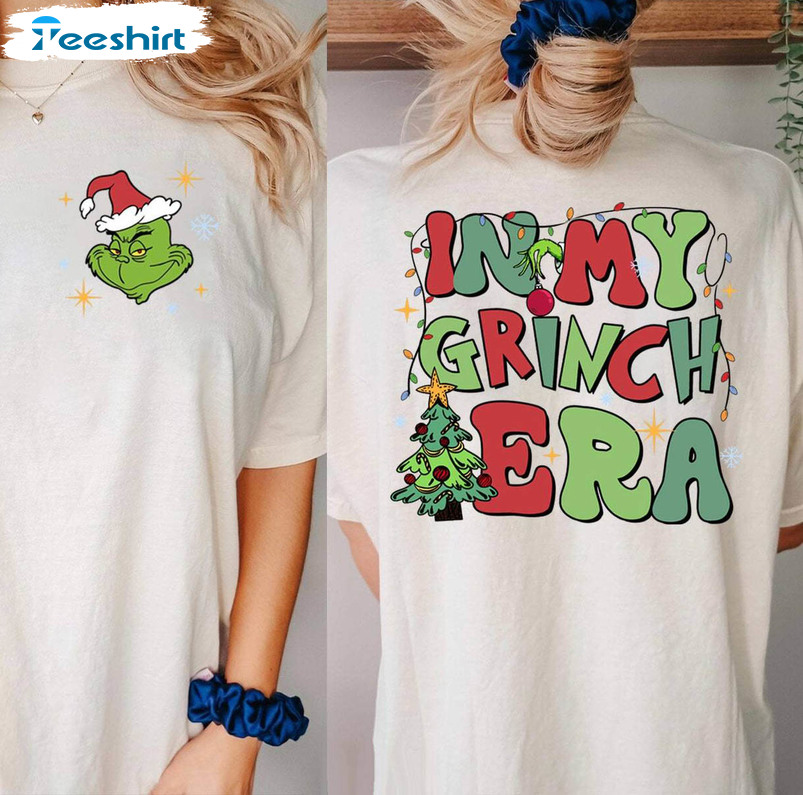 Retro In My Grinch Era Shirt, Grinch Christmas Groovy Crewneck Unisex T Shirt