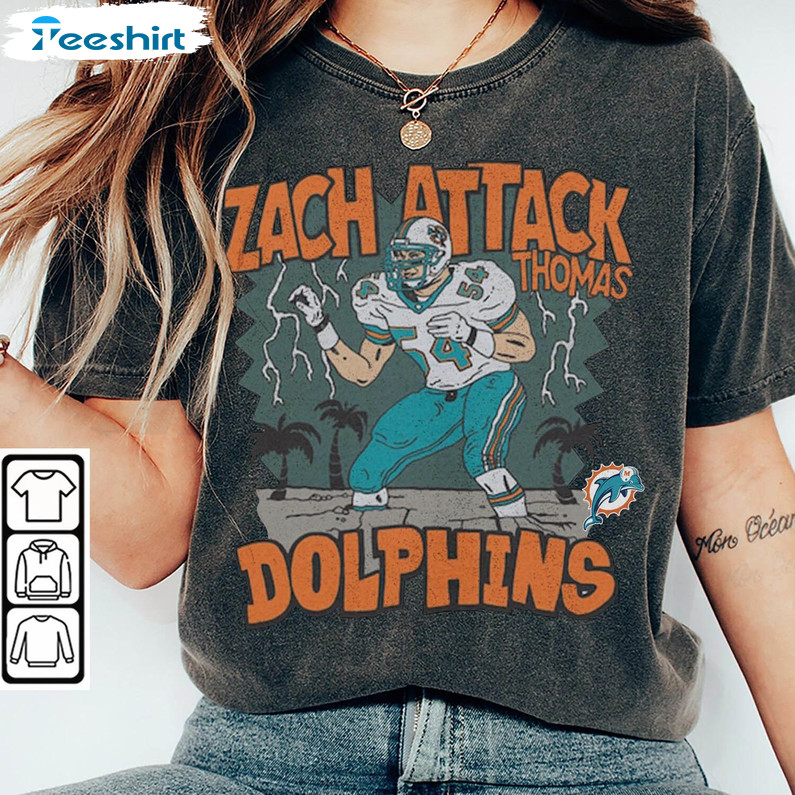 Miami Dolphins Zach Attack Thomas Shirt, Retro Fooball American Unisex Hoodie Short Sleeve