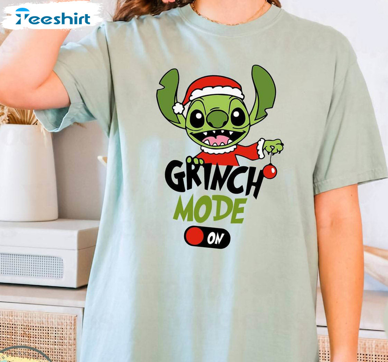 Stitch Grinch Mode On Christmas Comfort Shirt, Christmas Party Crewneck Unisex Hoodie
